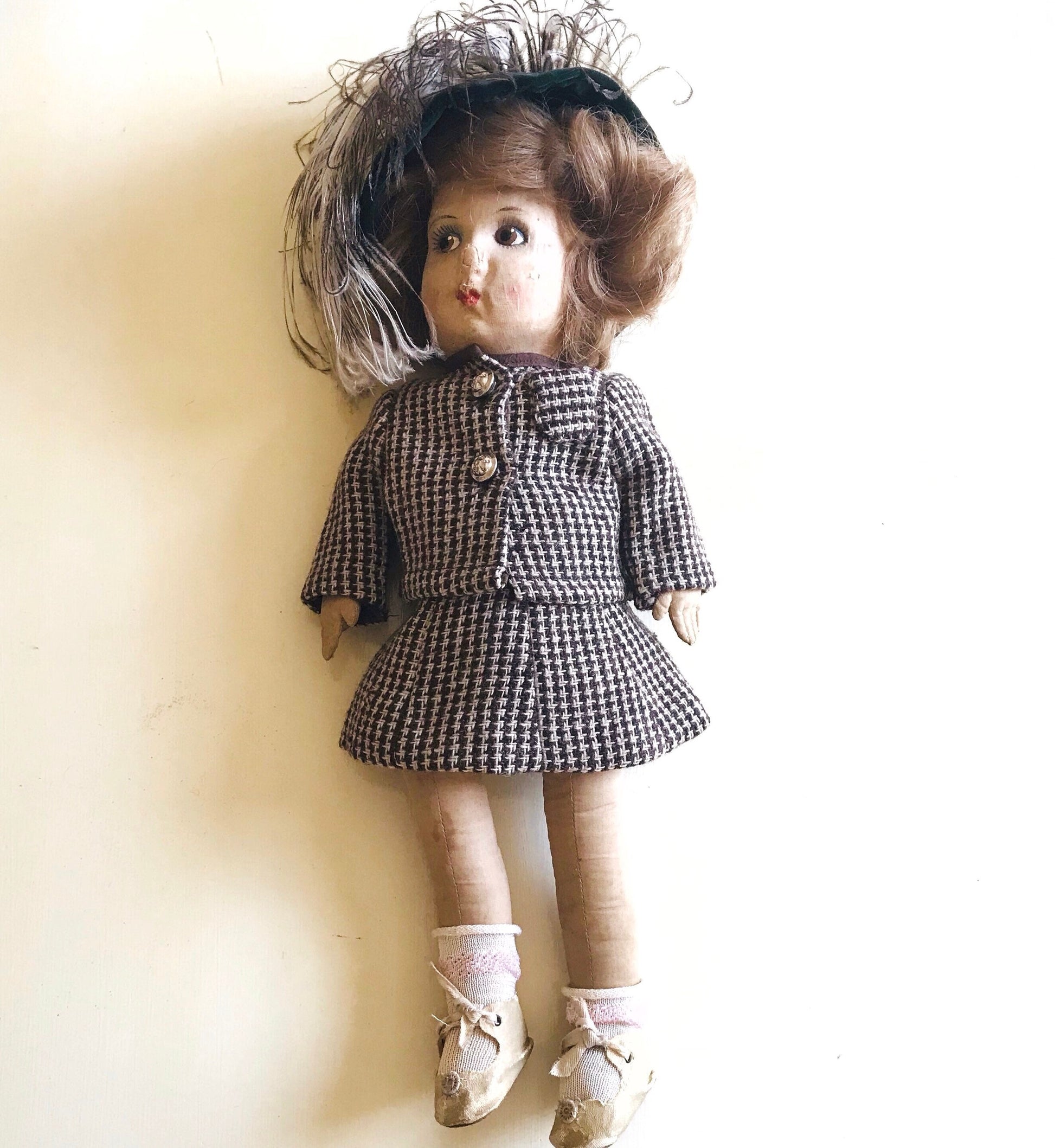 Antique Doll, Gre Poir, Pressed Cloth Doll, French Doll, 1920s, Rare Doll, Jointed Doll, 17 inch Doll, Lenci Type, Blond, Brown Eyes - A. Mandaline Art