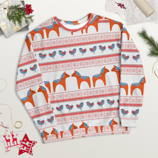 Dala Horse Christmas Sweater Print Unisex Sweatshirt