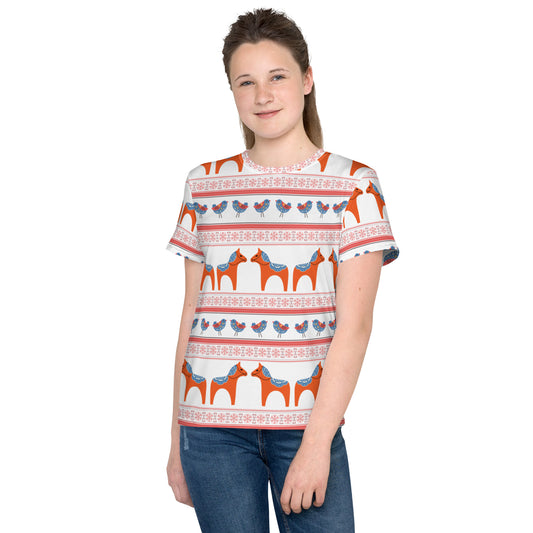 Dala Horse Christmas Sweater Print Unisex Kids Youth crew neck t-shirt