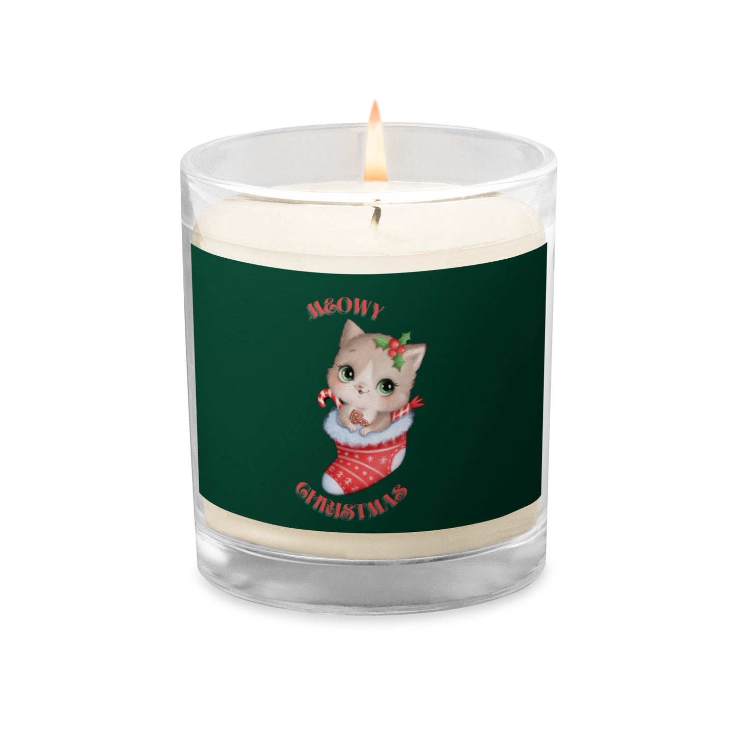Meowy Christmas Glass jar soy wax candle Kawaii Kitten Gift