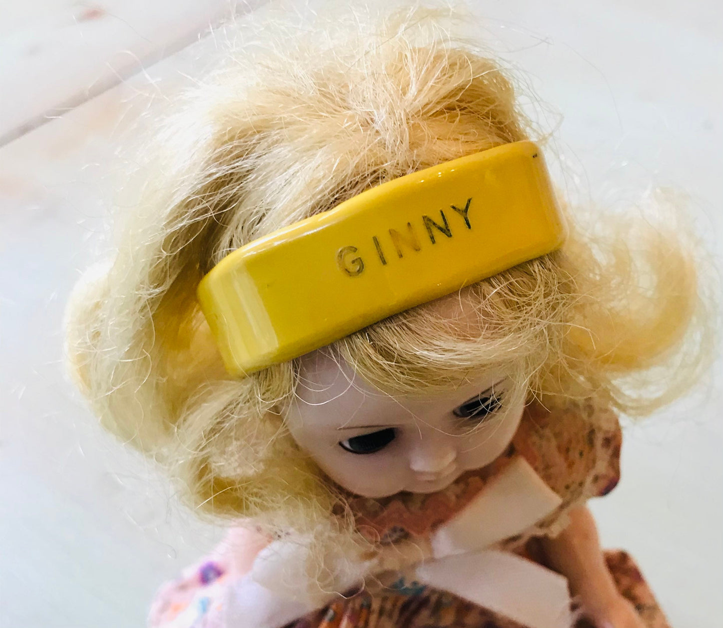 Vintage Ginny Doll Headband, Vintage Vogue Ginny Doll, Monogram, Yellow, Gold, Hair Accessory, 1950s, Ginny Doll Clothes, 8 inch - A. Mandaline Art