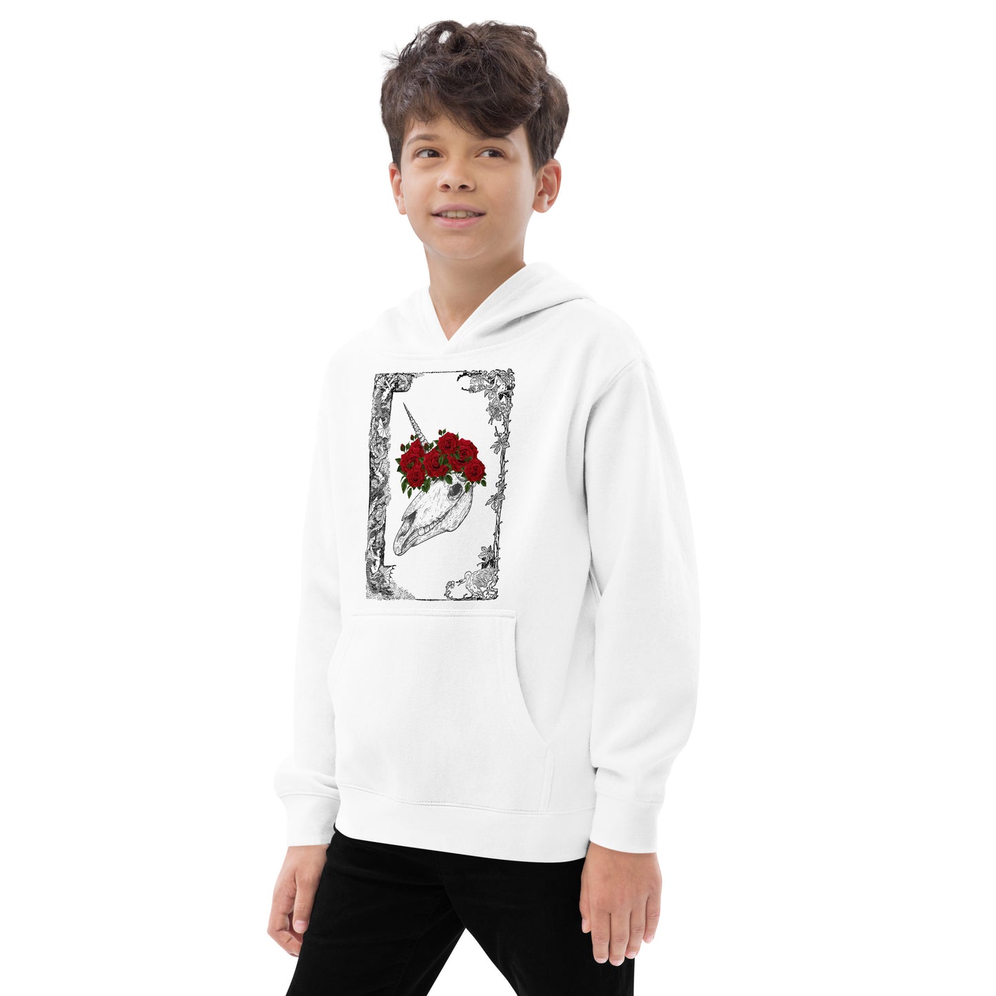 Mari Lwyd Unicorn Kids fleece hoodie - A. Mandaline Art