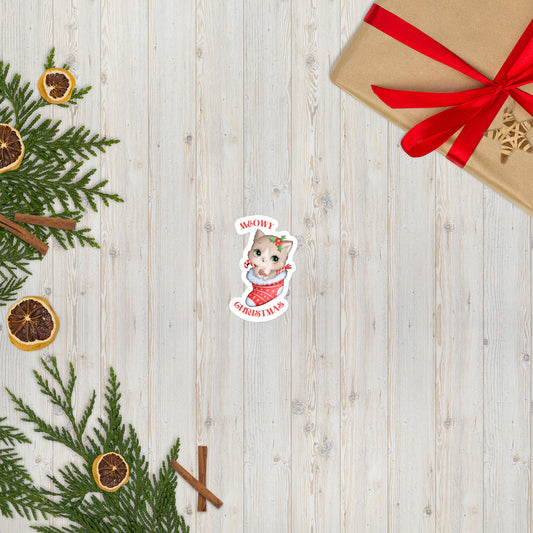 Meowy Christmas Bubble-free stickers Kitten Stocking