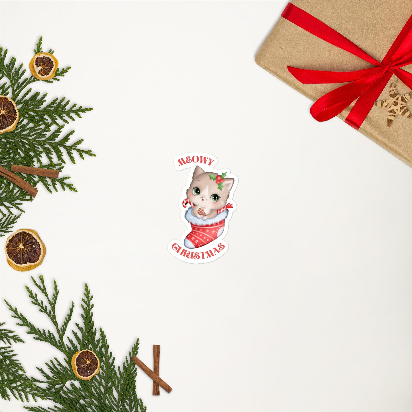 Meowy Christmas Bubble-free stickers Kitten Stocking