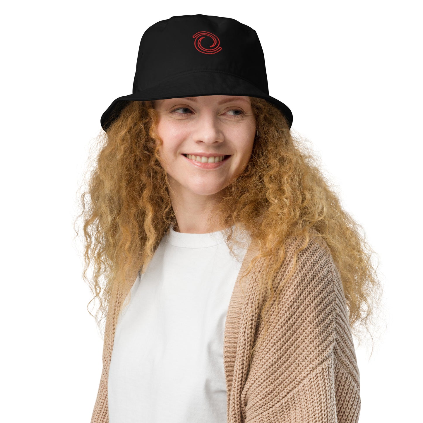 Hurricane Embroidered Organic Bucket Hat Unisex Black Red