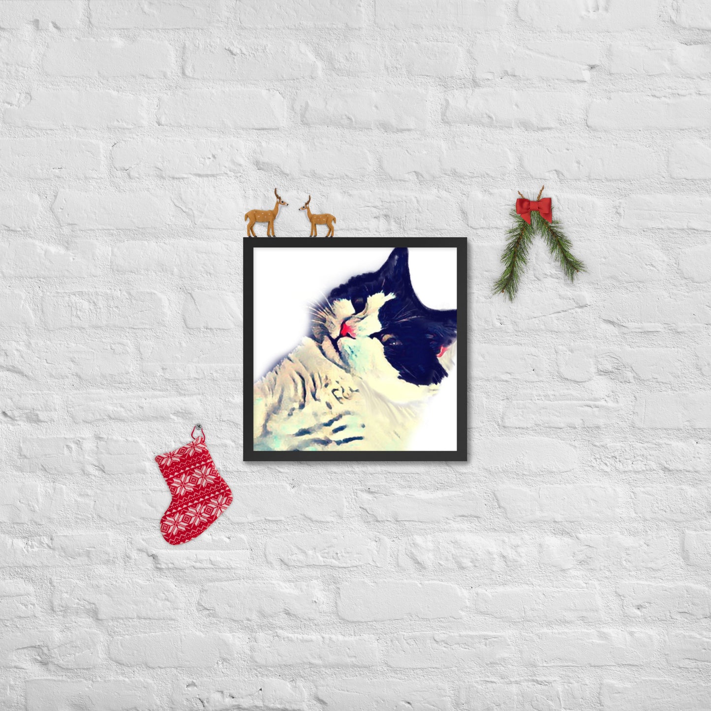Tuxedo Cat Selfie Framed photo paper poster - A. Mandaline Art