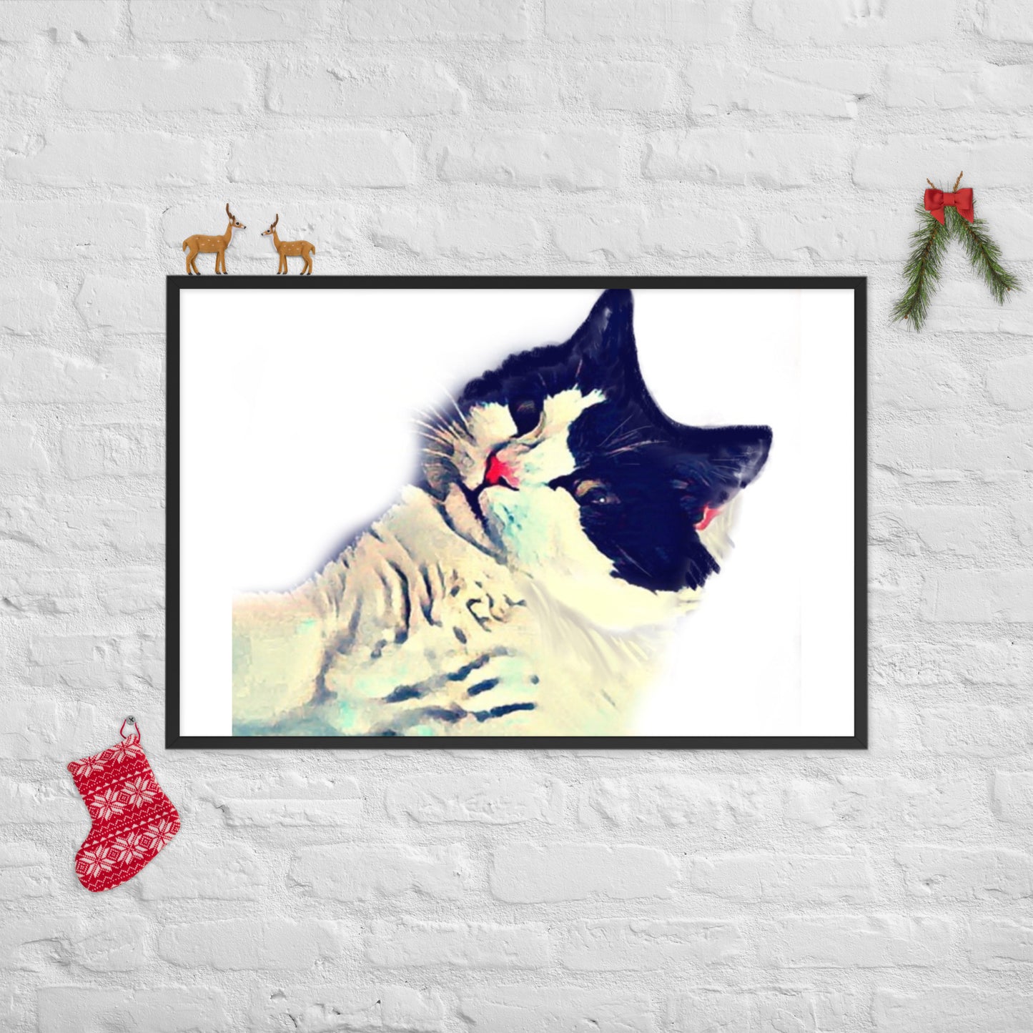 Tuxedo Cat Selfie Framed photo paper poster - A. Mandaline Art