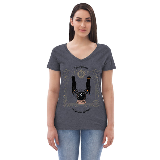 The Future Is In Our Hands Women’s recycled v-neck t-shirt - A. Mandaline Art